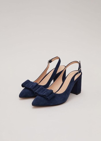 Phase Eight Bow Front Slingback Block Heels Navy Australia | CX2374081